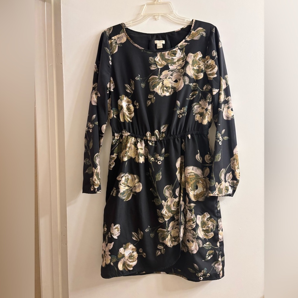 J. Crew Black Floral Long Sleeve Dress